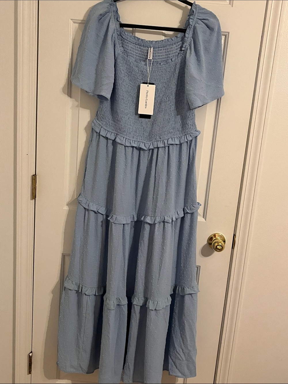 Smocked Tiered Maxi Dress in Powder Blue